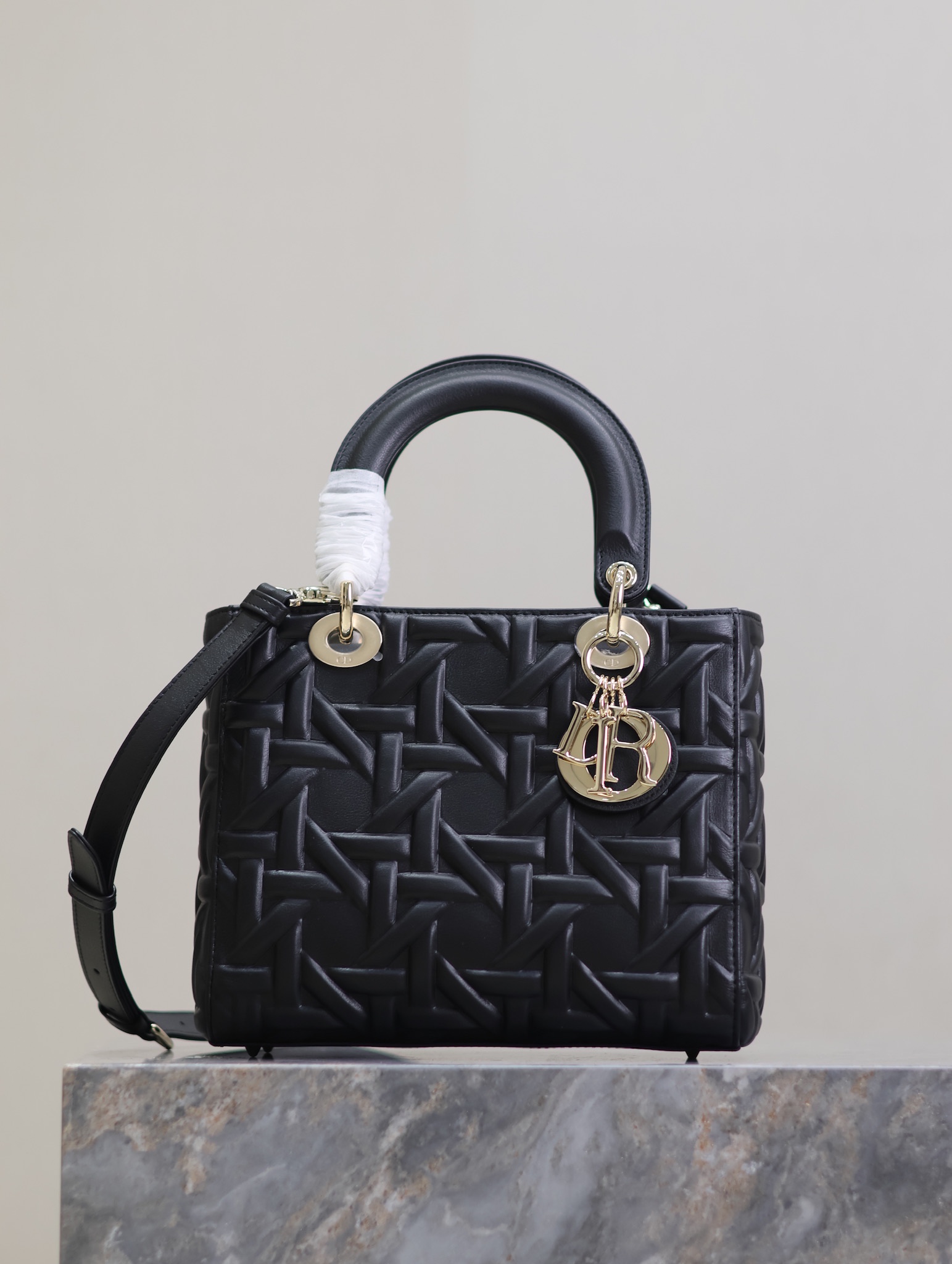 Medium Lady Dior Bag Black Graphic Cannage Calfskin